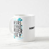 Ontvul je vleugels Verover de Sky Modern Pun Koffiemok (Voorkant links)