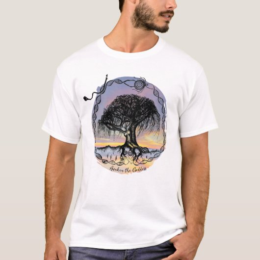 Ontwaak de Godinnenboom bij zonsondergang T-shirt (Voorkant)