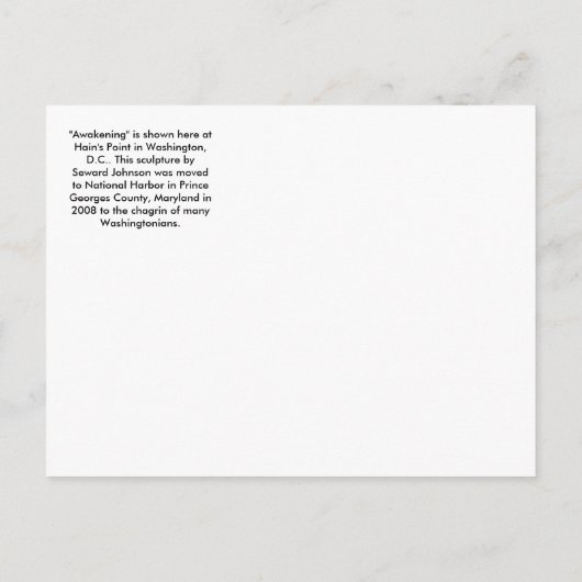 Ontwakende sculptuur in Washington, D.C. Aankondigingskaart (Achterkant)