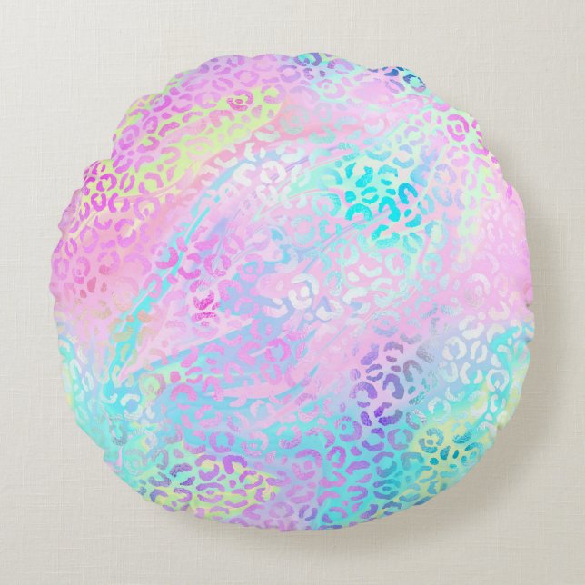 Ontwerp 10 van de Iridescent Leopard-reeks Rond Kussen (Voorkant)