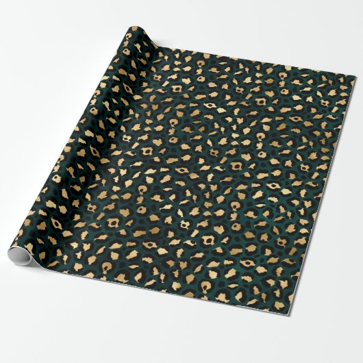 Ontwerp 1 van de blauwgroen en Gold Leopard-reeks Cadeaupapier (Uitgerold)