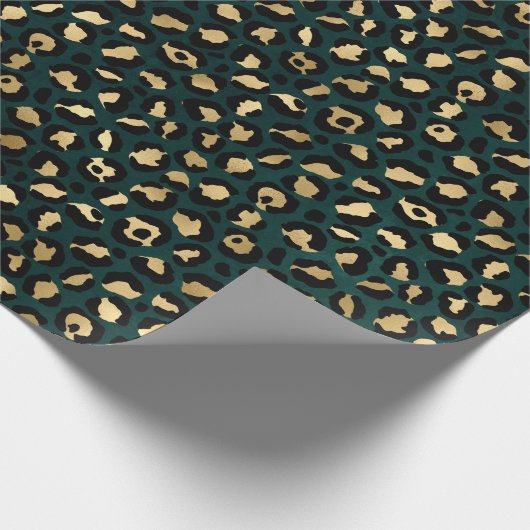 Ontwerp 1 van de blauwgroen en Gold Leopard-reeks Cadeaupapier (Hoek)