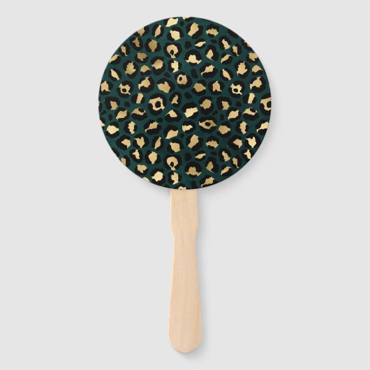 Ontwerp 1 van de blauwgroen en Gold Leopard-reeks Handwaaier (Voorkant)