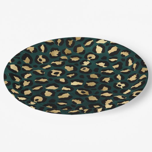 Ontwerp 1 van de blauwgroen en Gold Leopard-reeks Papieren Bordje (Gekanteld)