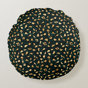 Ontwerp 1 van de blauwgroen en Gold Leopard-reeks Rond Kussen