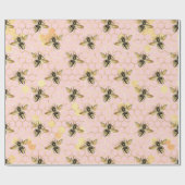 Ontwerp 1 van de roze en gouden bijenreeks cadeaupapier (Vlak)