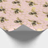 Ontwerp 1 van de roze en gouden bijenreeks cadeaupapier (Hoek)