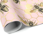 Ontwerp 1 van de roze en gouden bijenreeks cadeaupapier (Rol Hoek)