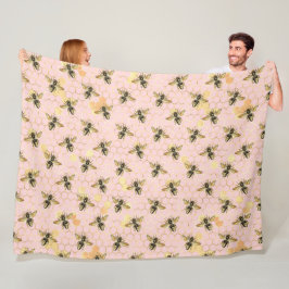 Ontwerp 1 van de roze en gouden bijenreeks fleece deken