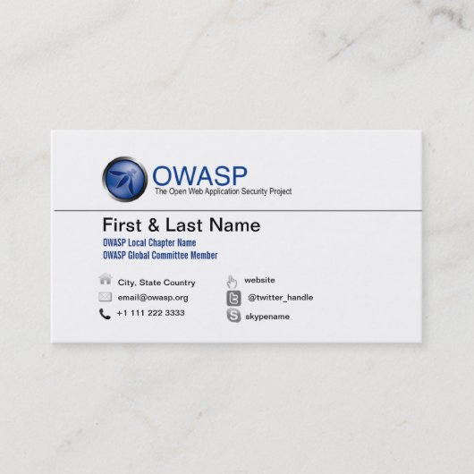 Ontwerp 1 van het Visitekaartje van OWASP, Geen QR (Voorkant)