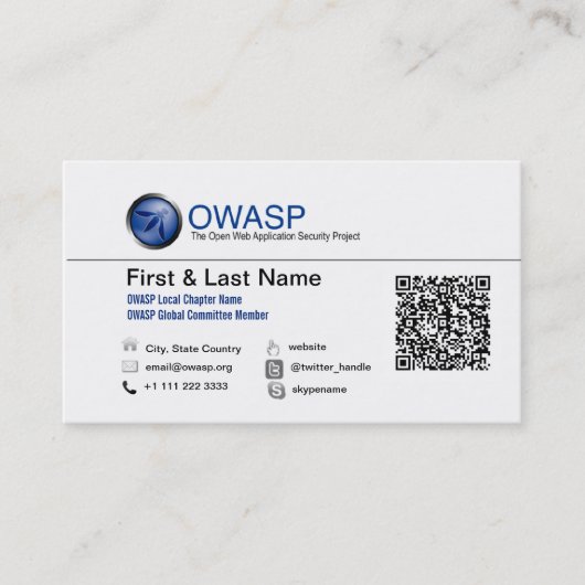 Ontwerp 1 van het Visitekaartje van OWASP met QRC (Voorkant)