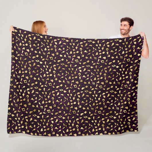Ontwerp 2 van de Paarse en Gold Leopard-reeks Fleece Deken (In situ)
