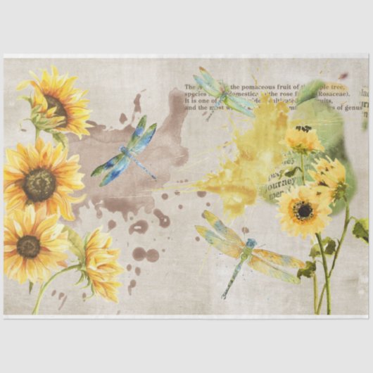 Ontwerp 2 van de Zonnebloem- en Dragonfly-serie Tissuepapier (Voorkant)