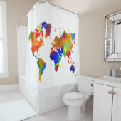 Ontwerp 33 Colorful Worldmap Douchegordijn (In situ)