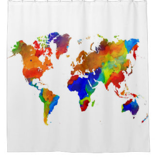 Ontwerp 33 Colorful Worldmap Douchegordijn