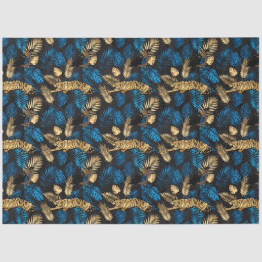 Ontwerp 3 van de blauwe en goudtijgerreeks tissuepapier (Voorkant)