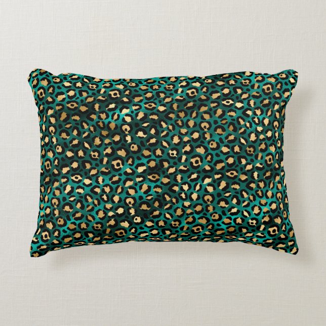 Ontwerp 3 van de blauwgroen en Gold Leopard-reeks Accent Kussen (Voorkant)