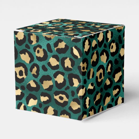 Ontwerp 3 van de blauwgroen en Gold Leopard-reeks Bedankdoosjes (Voorkant Zijde)