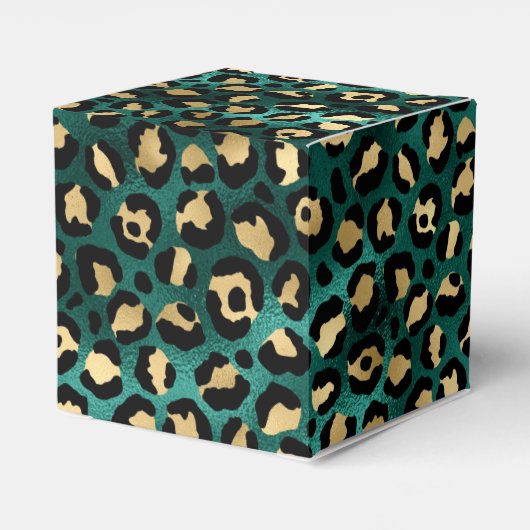 Ontwerp 3 van de blauwgroen en Gold Leopard-reeks Bedankdoosjes (Achterkant)