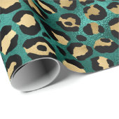 Ontwerp 3 van de blauwgroen en Gold Leopard-reeks Cadeaupapier (Rol Hoek)