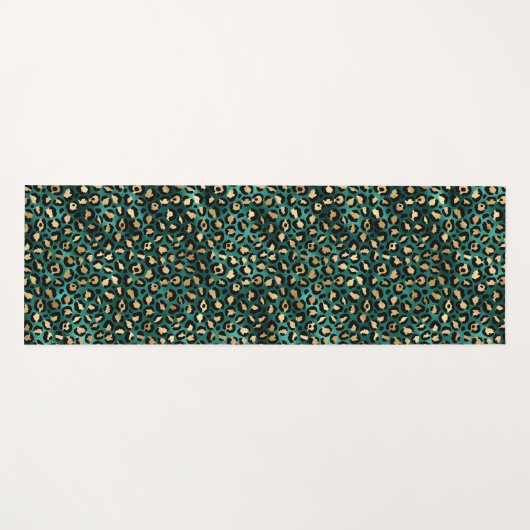 Ontwerp 3 van de blauwgroen en Gold Leopard-reeks Yogamat (Voorkant (horizontaal))