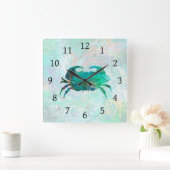 Ontwerp 41 Turquoise Crab Vierkante Klok (Huis)