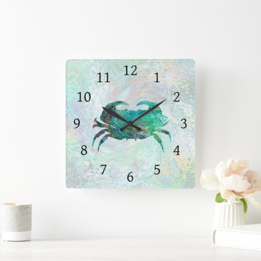Ontwerp 41 Turquoise Crab Vierkante Klok (Huis)