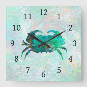 Ontwerp 41 Turquoise Crab Vierkante Klok