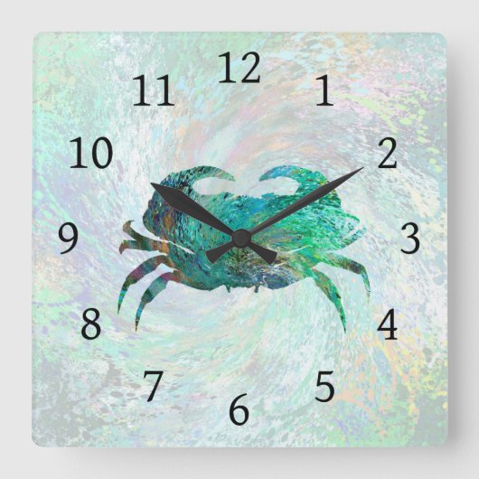 Ontwerp 41 Turquoise Crab Vierkante Klok (Voorkant)