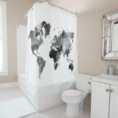 Ontwerp 42 Wereldkaart grijze schaal Douchegordijn (In situ)