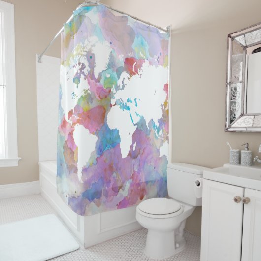 Ontwerp 48-Wereldkaart Douchegordijn (In situ)