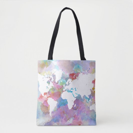 Ontwerp 48 wereldkaart roze blauw tote bag (Voorkant)