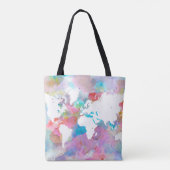 Ontwerp 48 wereldkaart roze blauw tote bag (Achterkant)