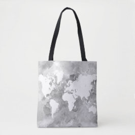 Ontwerp 49 grijze wereldkaart tote bag