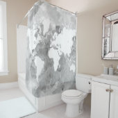 Ontwerp 49 Wereldkaart grayscale Douchegordijn (In situ)