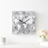 Ontwerp 49 Wereldkaart grayscale Vierkante Klok (Huis)