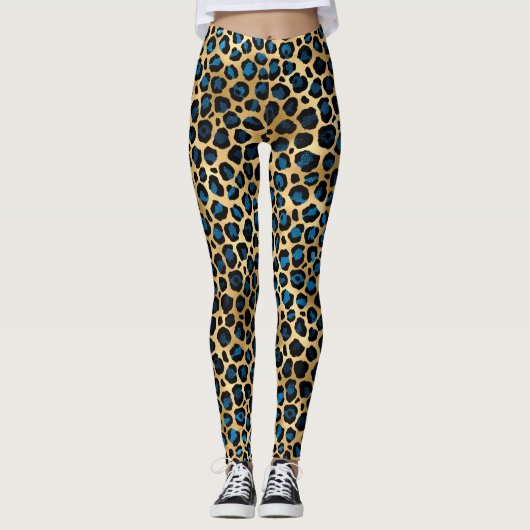 Ontwerp 4 van de blauw- en Gold-leopard-reeks Leggings (Voorkant)