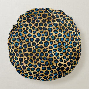 Ontwerp 4 van de blauw- en Gold-leopard-reeks Rond Kussen