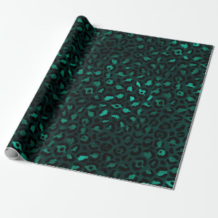 Ontwerp 4 van de blauwgroen en Gold Leopard-reeks Cadeaupapier
