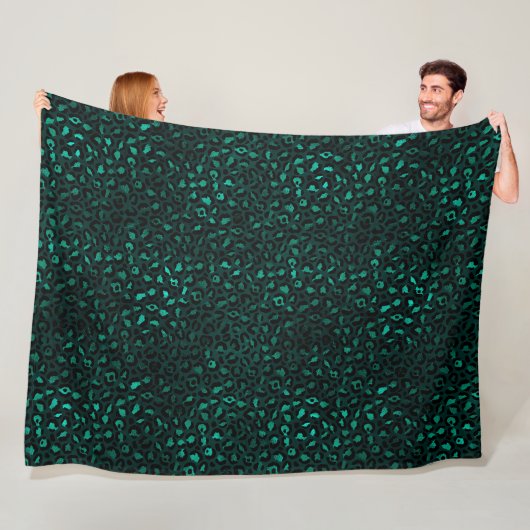 Ontwerp 4 van de blauwgroen en Gold Leopard-reeks Fleece Deken (In situ)