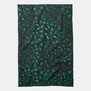 Ontwerp 4 van de blauwgroen en Gold Leopard-reeks Theedoek