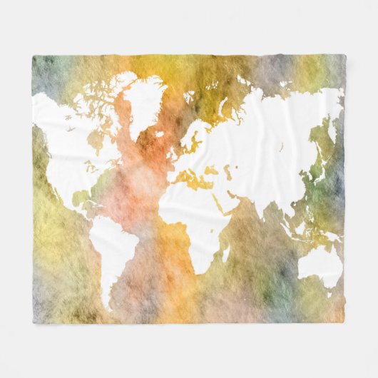 Ontwerp 63 wereldkaart oranje fleece deken (Voorkant (Horizontaal))