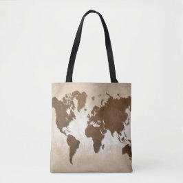 Ontwerp 64 bruine wereldkaart tote bag