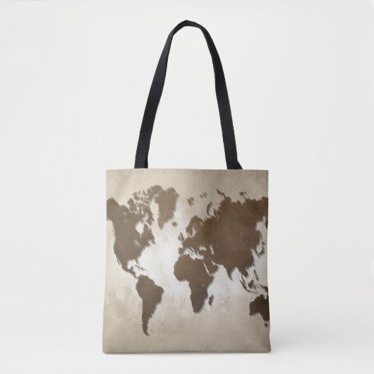 Ontwerp 64 bruine wereldkaart tote bag (Voorkant)