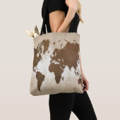 Ontwerp 64 bruine wereldkaart tote bag (Dichtbij)