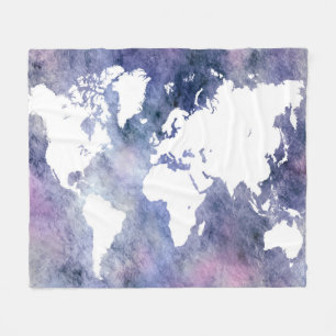 Ontwerp 65 blauwe wereldkaart fleece deken