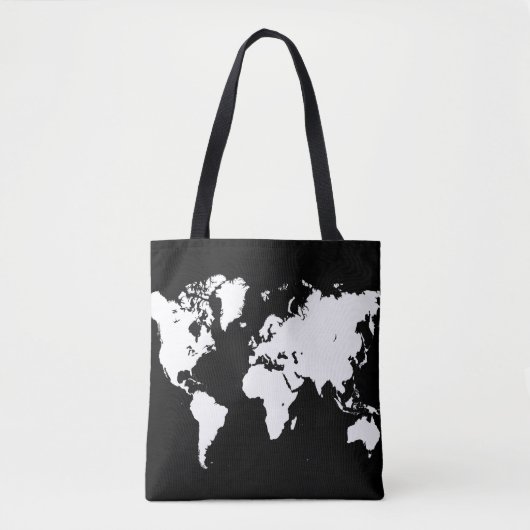 Ontwerp 69 wereldkaart zwart wit tote bag (Voorkant)