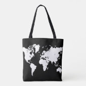 Ontwerp 69 wereldkaart zwart wit tote bag (Achterkant)