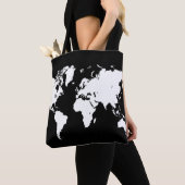 Ontwerp 69 wereldkaart zwart wit tote bag (Dichtbij)