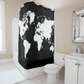 Ontwerp 69 zwarte witte Wereldkaart Douchegordijn (In situ)